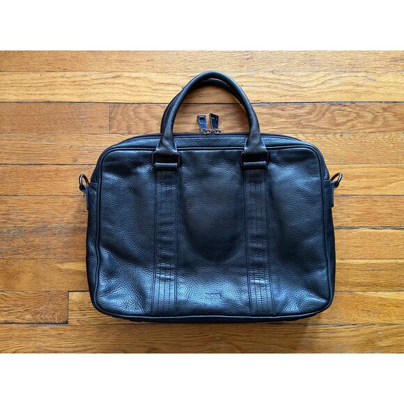 HUGO BOSS Slim Black Pebbled Leather Attache/Laptop Bag - Picture 1 of 11